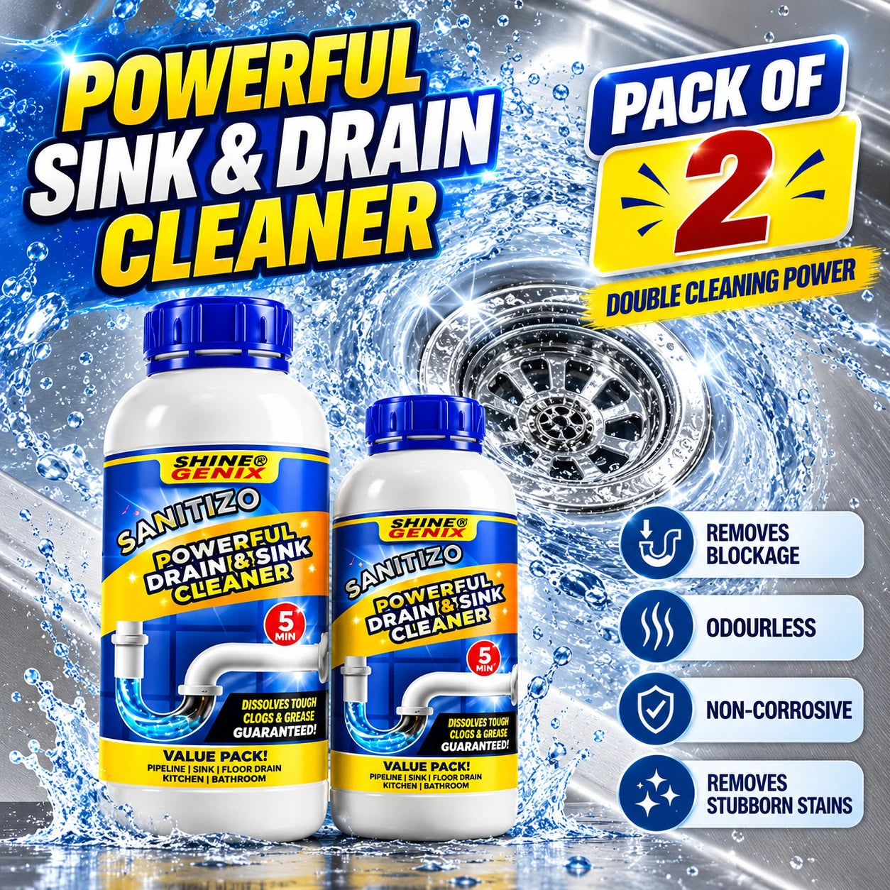 Powerful Drain & Sink Cleaning Solution – Pack of 2